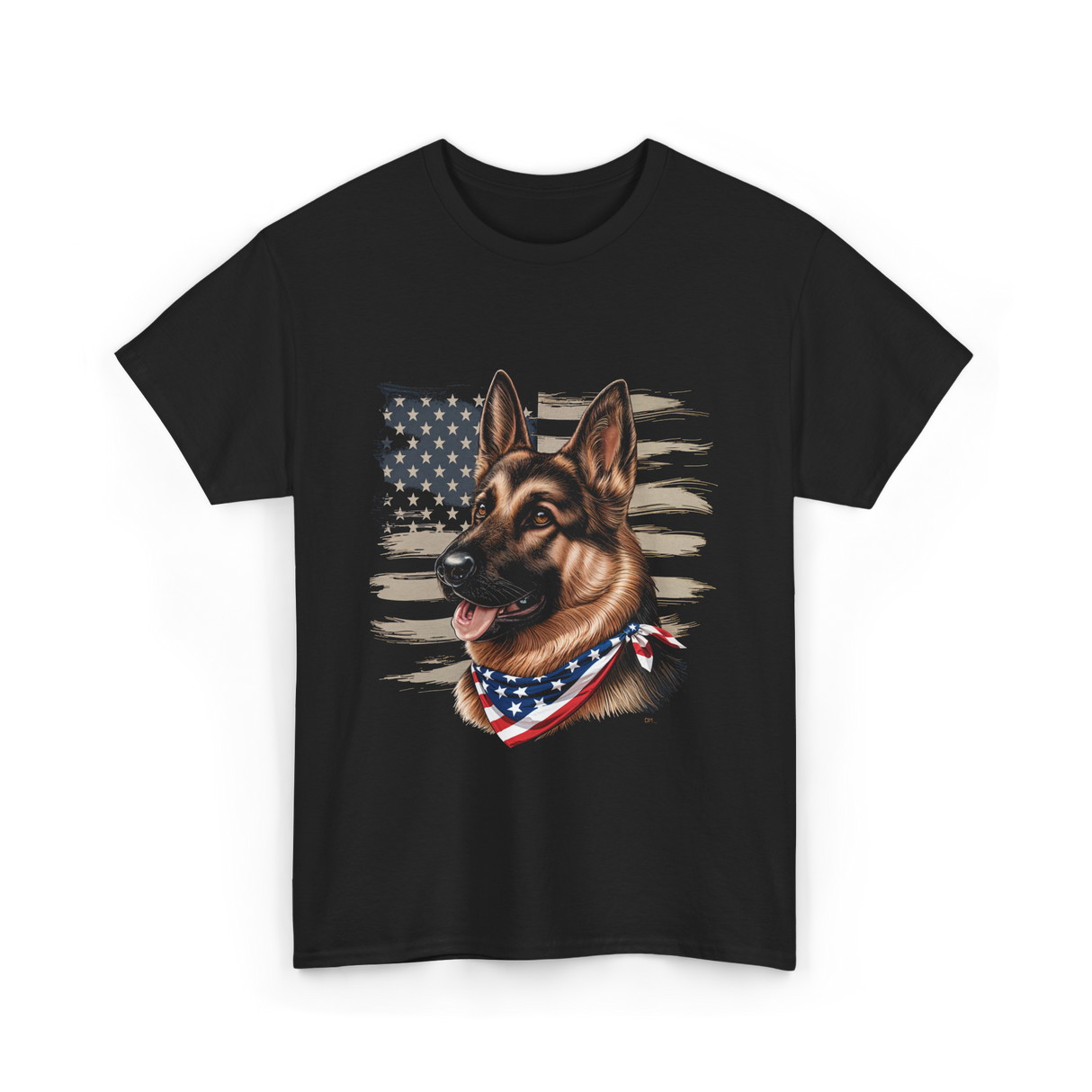 German Shepherd American Flag Dog Patriotic T-Shirt - Black