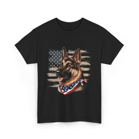 German Shepherd American Flag Dog Patriotic T-Shirt - Black