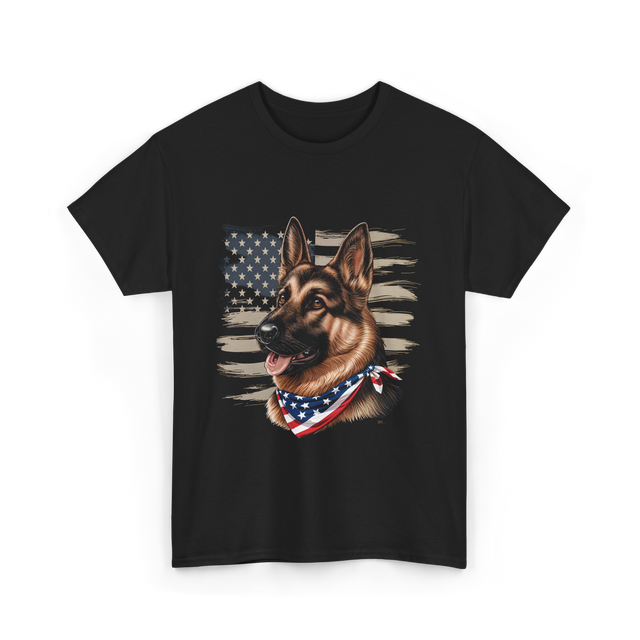 German Shepherd American Flag Dog Patriotic T-Shirt - Black