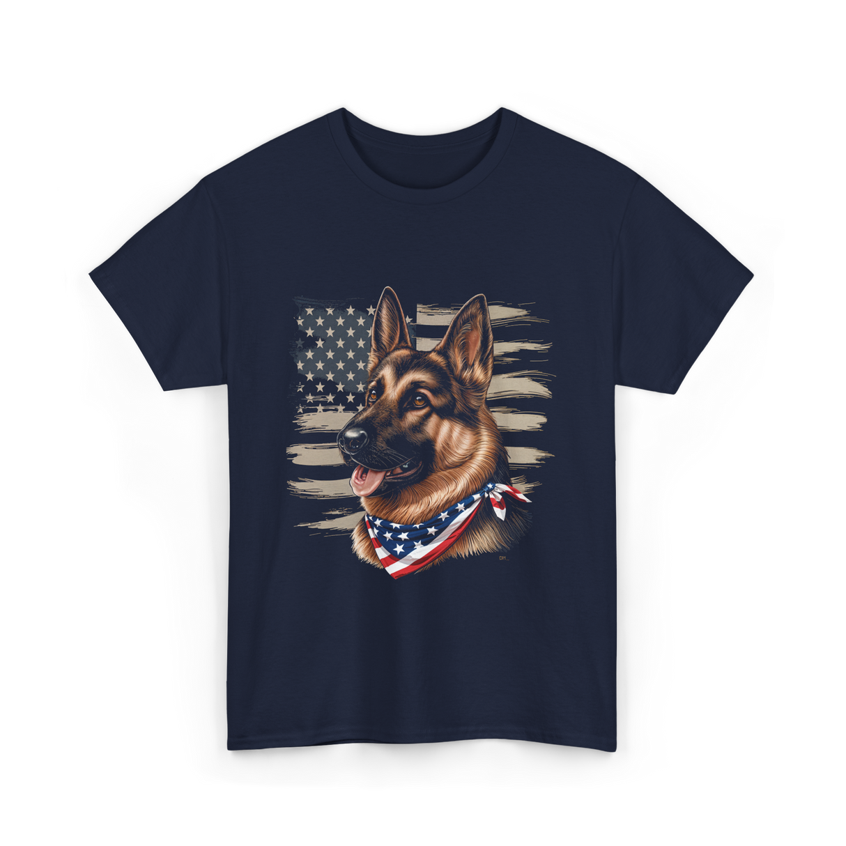 German Shepherd American Flag Dog Patriotic T-Shirt - Navy