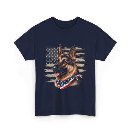 German Shepherd American Flag Dog Patriotic T-Shirt - Navy