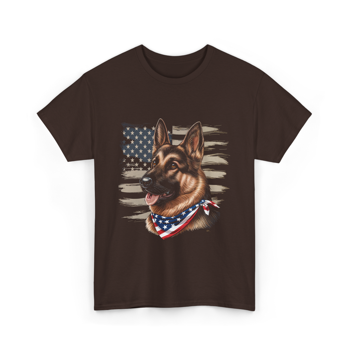 German Shepherd American Flag Dog Patriotic T-Shirt - Dark Chocolate