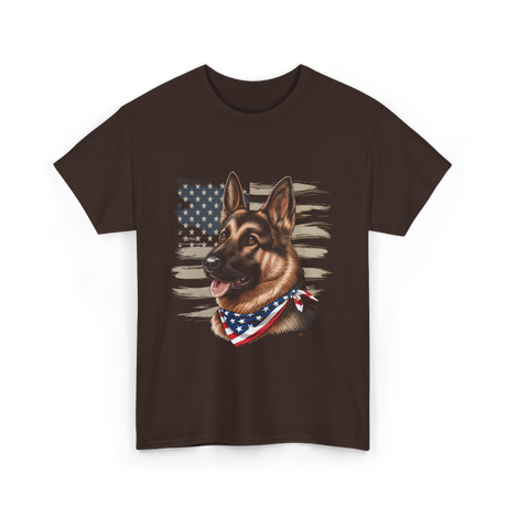 German Shepherd American Flag Dog Patriotic T-Shirt - Dark Chocolate