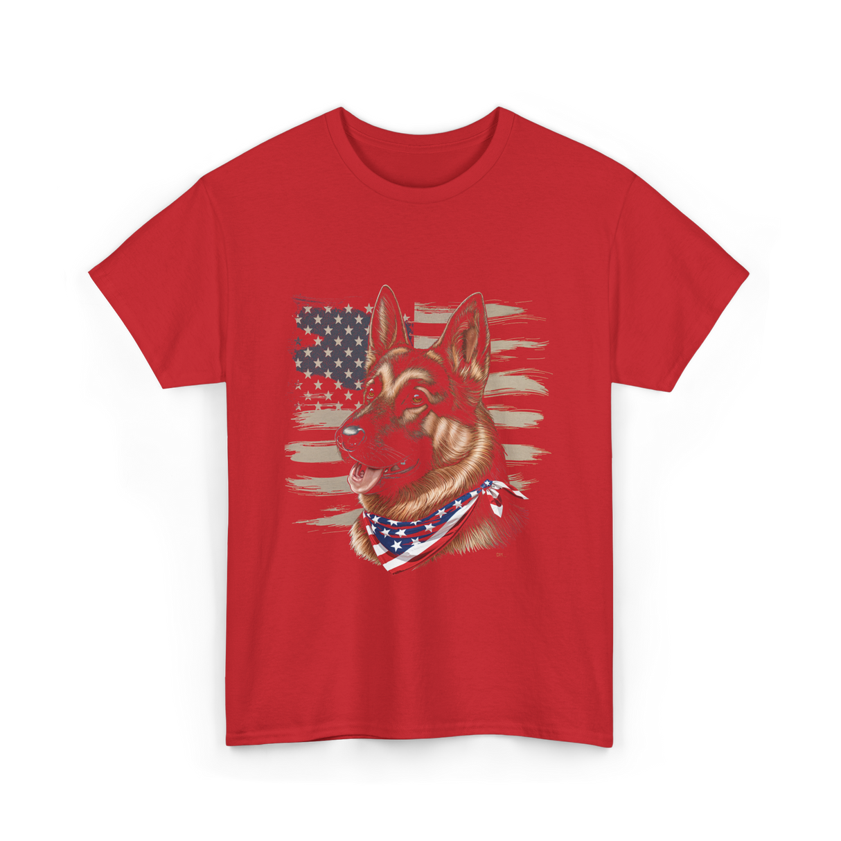 German Shepherd American Flag Dog Patriotic T-Shirt - Red