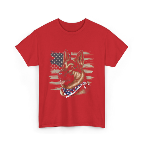 German Shepherd American Flag Dog Patriotic T-Shirt - Red