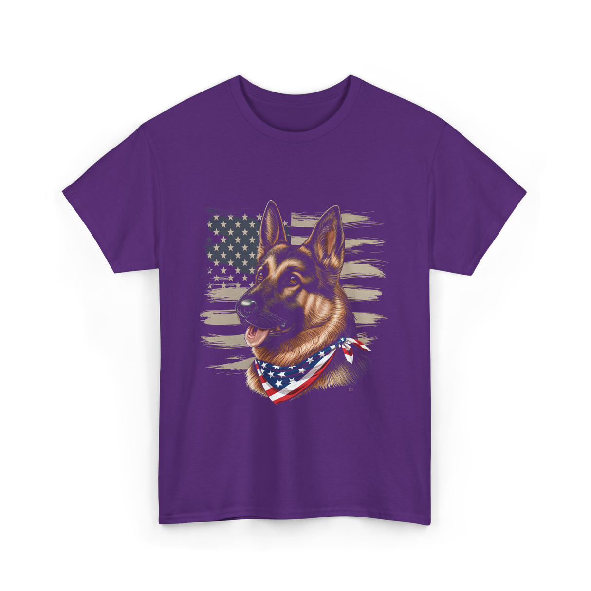 German Shepherd American Flag Dog Patriotic T-Shirt - Purple