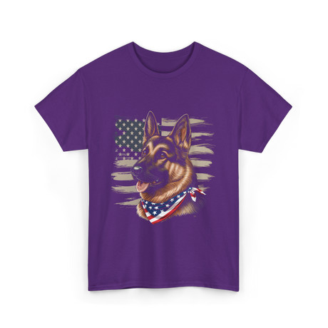 German Shepherd American Flag Dog Patriotic T-Shirt - Purple