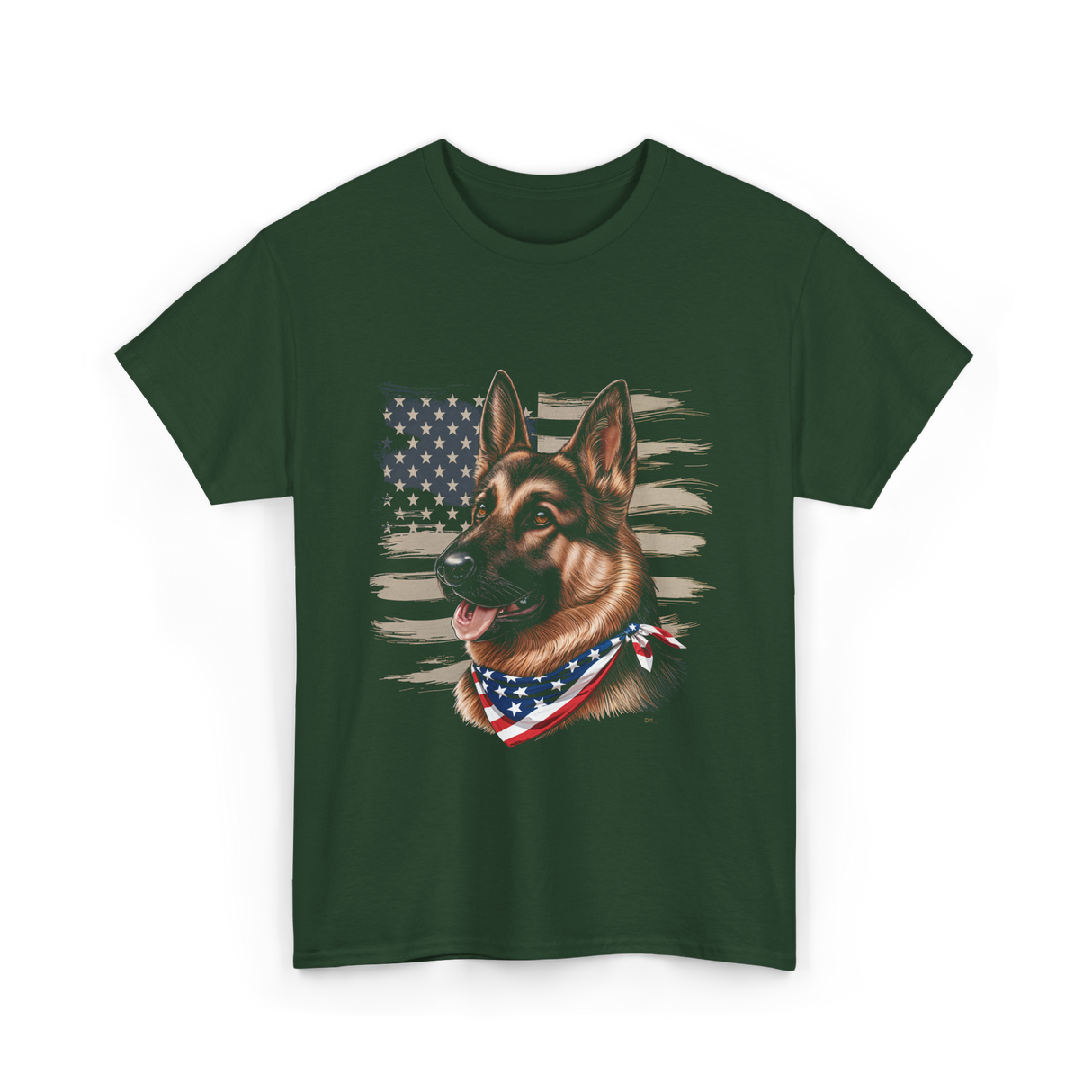 German Shepherd American Flag Dog Patriotic T-Shirt - Forest Green