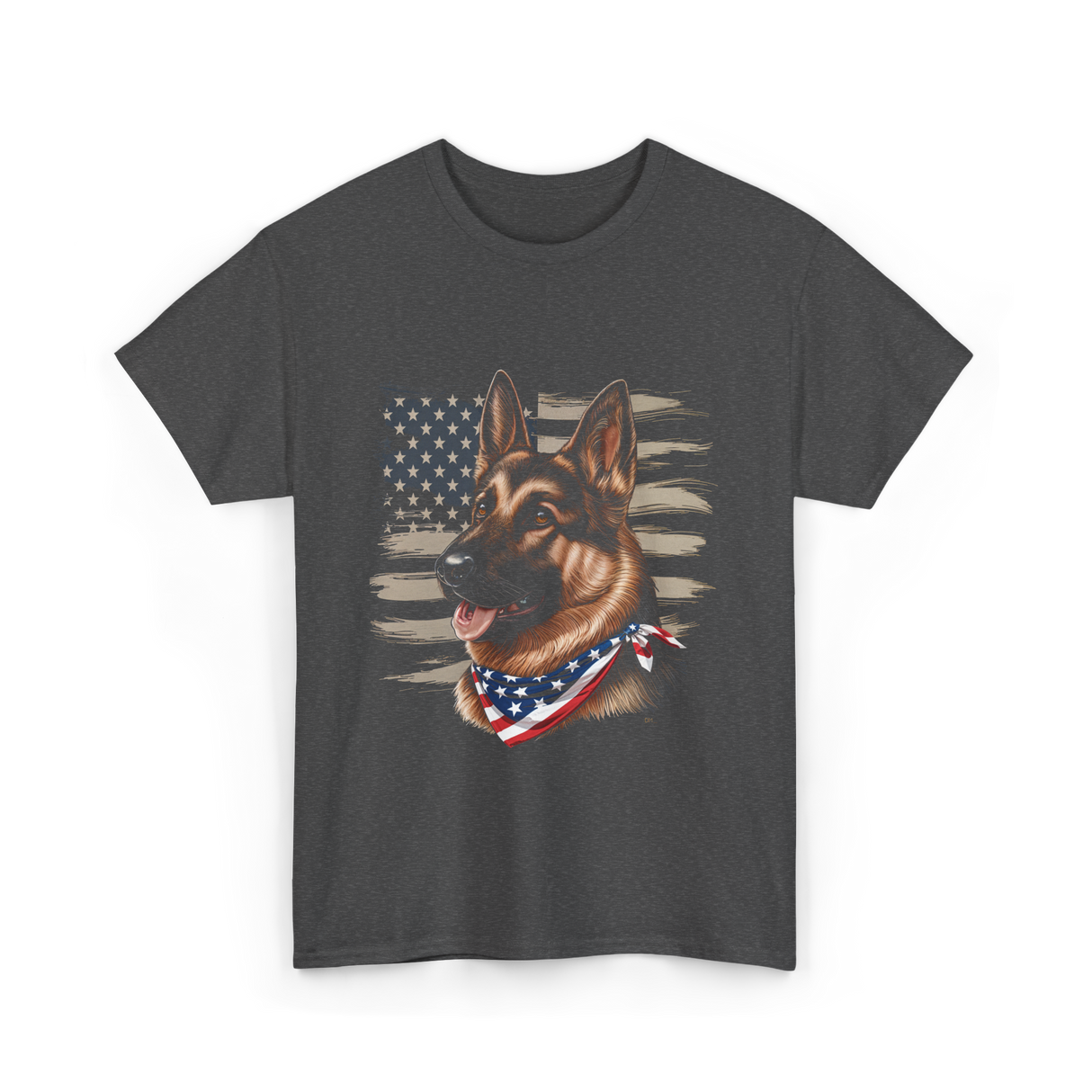 German Shepherd American Flag Dog Patriotic T-Shirt - Dark Heather