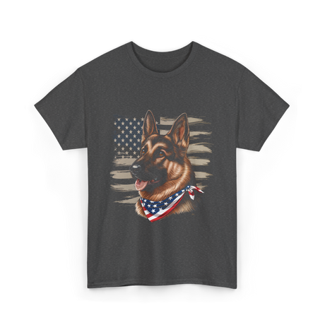 German Shepherd American Flag Dog Patriotic T-Shirt - Dark Heather