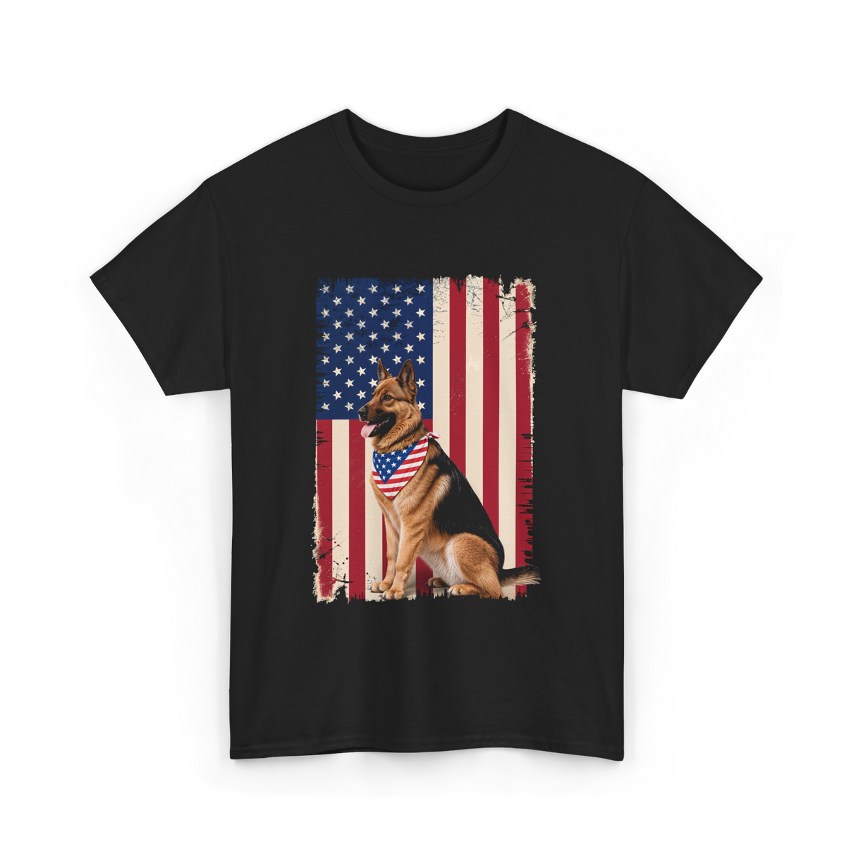 German Shepherd American Flag Dog T-Shirt - Black