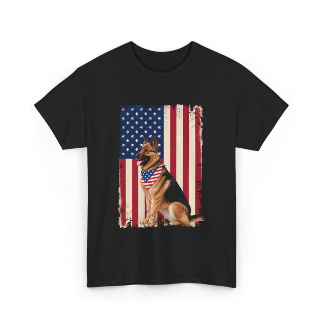 German Shepherd American Flag Dog T-Shirt - Black