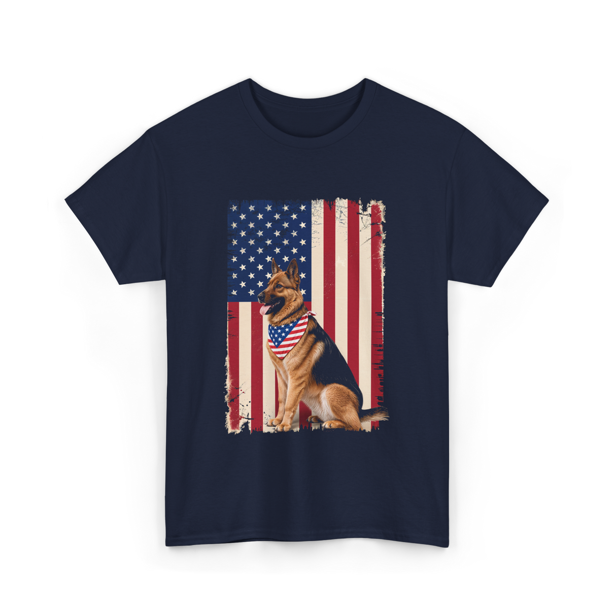 German Shepherd American Flag Dog T-Shirt - Navy