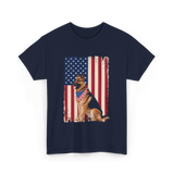 German Shepherd American Flag Dog T-Shirt - Navy