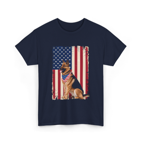 German Shepherd American Flag Dog T-Shirt - Navy