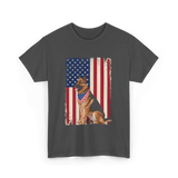 German Shepherd American Flag Dog T-Shirt - Dark Heather