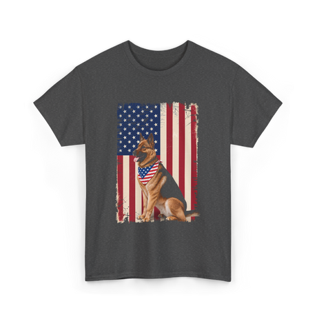 German Shepherd American Flag Dog T-Shirt - Dark Heather