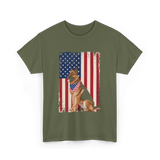 German Shepherd American Flag Dog T-Shirt - Military Green