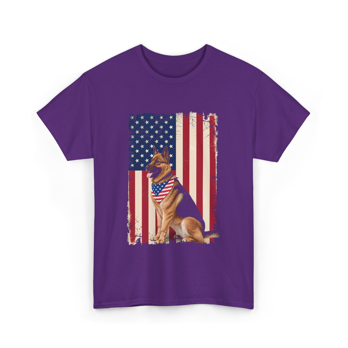 German Shepherd American Flag Dog T-Shirt - Purple