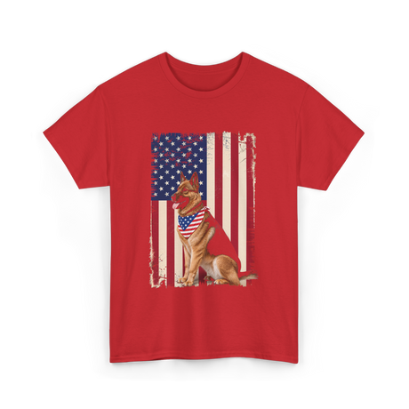 German Shepherd American Flag Dog T-Shirt - Red