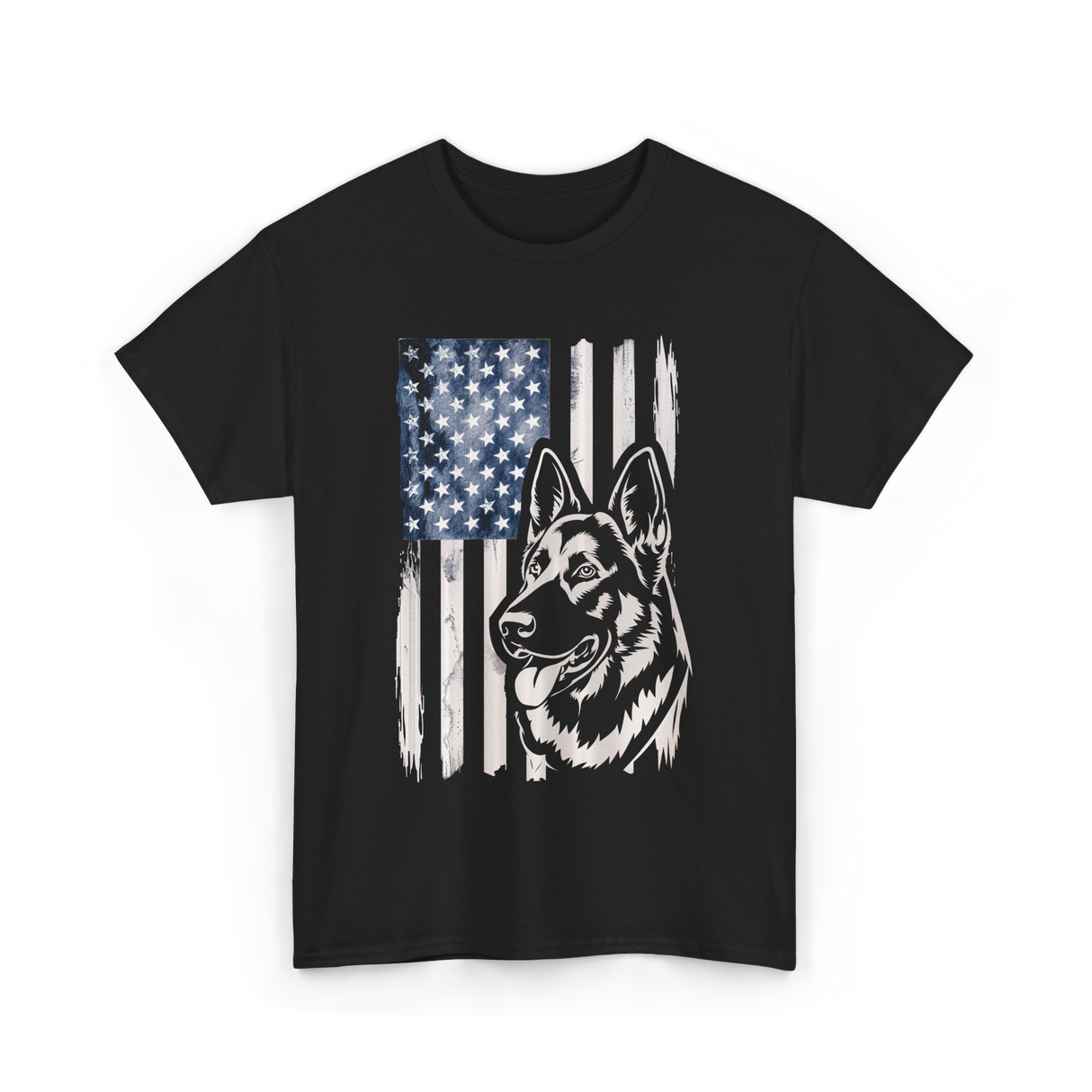 German Shepherd American Flag Patriotism T-Shirt - Black