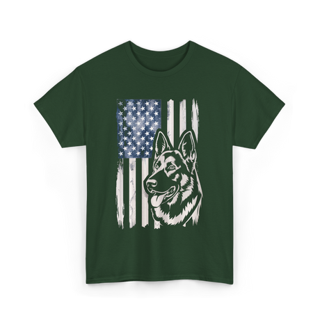 German Shepherd American Flag Patriotism T-Shirt - Forest Green