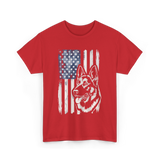 German Shepherd American Flag Patriotism T-Shirt - Red
