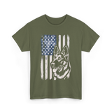 German Shepherd American Flag Patriotism T-Shirt - Military Green