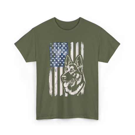 German Shepherd American Flag Patriotism T-Shirt - Military Green