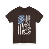 German Shepherd American Flag Patriotism T-Shirt - Dark Chocolate