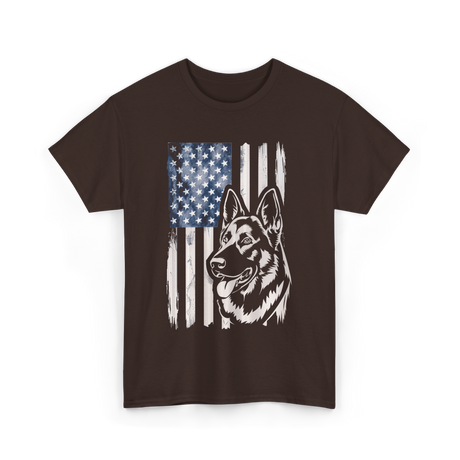 German Shepherd American Flag Patriotism T-Shirt - Dark Chocolate