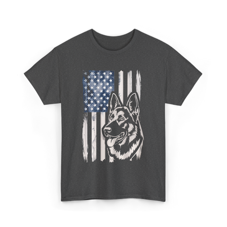 German Shepherd American Flag Patriotism T-Shirt - Dark Heather