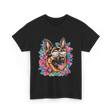 German Shepherd Floral Nature Dog Lovers T-Shirt - Black