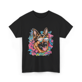 German Shepherd Floral Nature Dog Lovers T-Shirt - Black