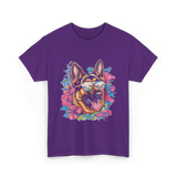 German Shepherd Floral Nature Dog Lovers T-Shirt - Purple