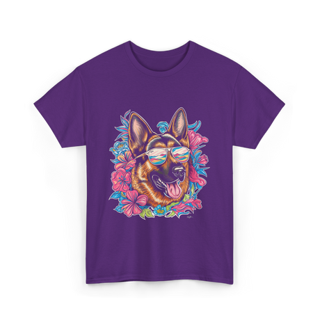 German Shepherd Floral Nature Dog Lovers T-Shirt - Purple