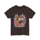 German Shepherd Floral Nature Dog Lovers T-Shirt - Dark Chocolate