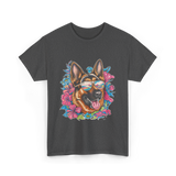 German Shepherd Floral Nature Dog Lovers T-Shirt - Dark Heather