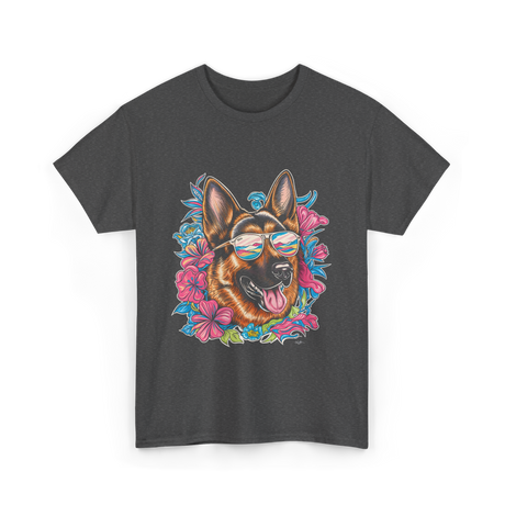 German Shepherd Floral Nature Dog Lovers T-Shirt - Dark Heather