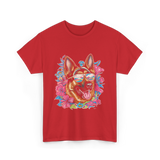 German Shepherd Floral Nature Dog Lovers T-Shirt - Red