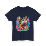 German Shepherd Floral Nature Dog Lovers T-Shirt - Navy