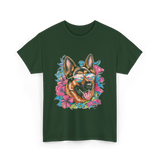 German Shepherd Floral Nature Dog Lovers T-Shirt - Forest Green