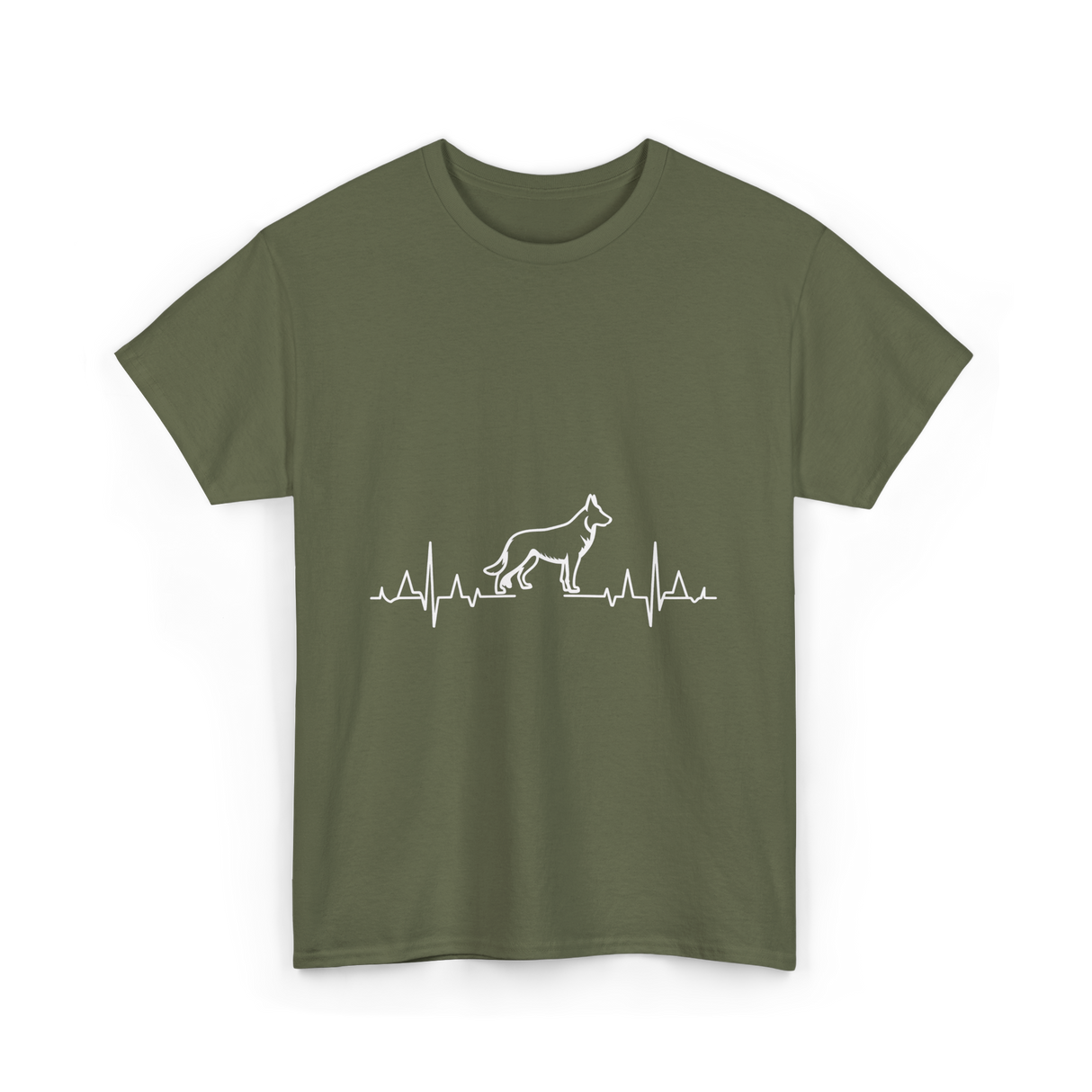 German Shepherd Heartbeat Dog T-Shirt - Military Green