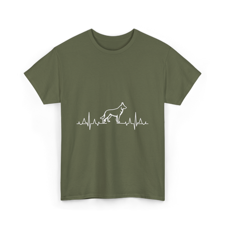 German Shepherd Heartbeat Dog T-Shirt - Military Green