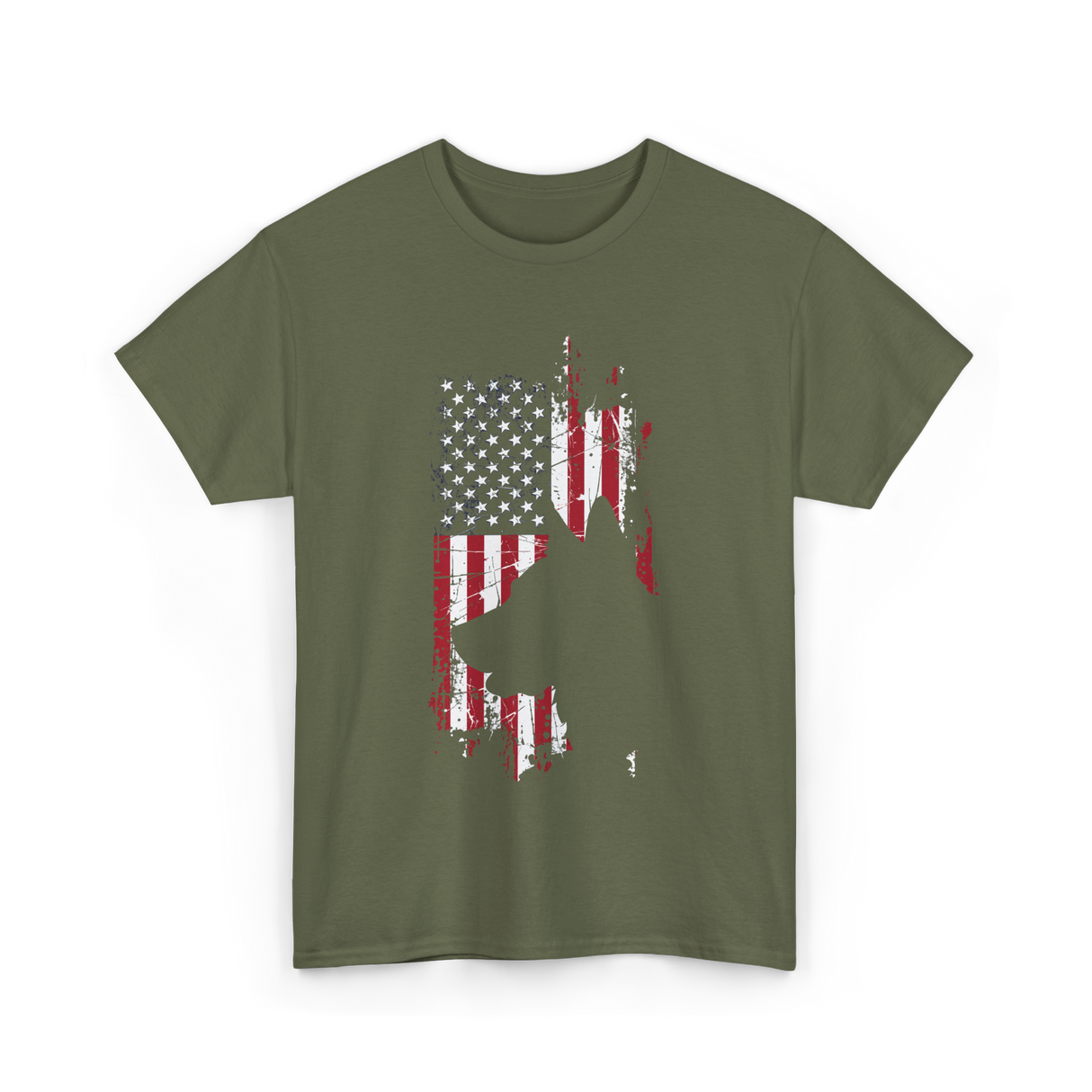 German Shepherd USA Flag Dog T-Shirt - Military Green