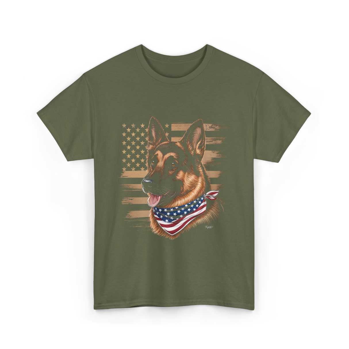 German Shepherd USA Flag Shepherd T-Shirt - Military Green