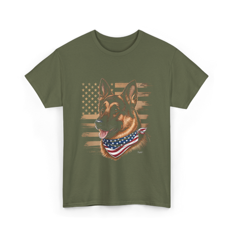 German Shepherd USA Flag Shepherd T-Shirt - Military Green