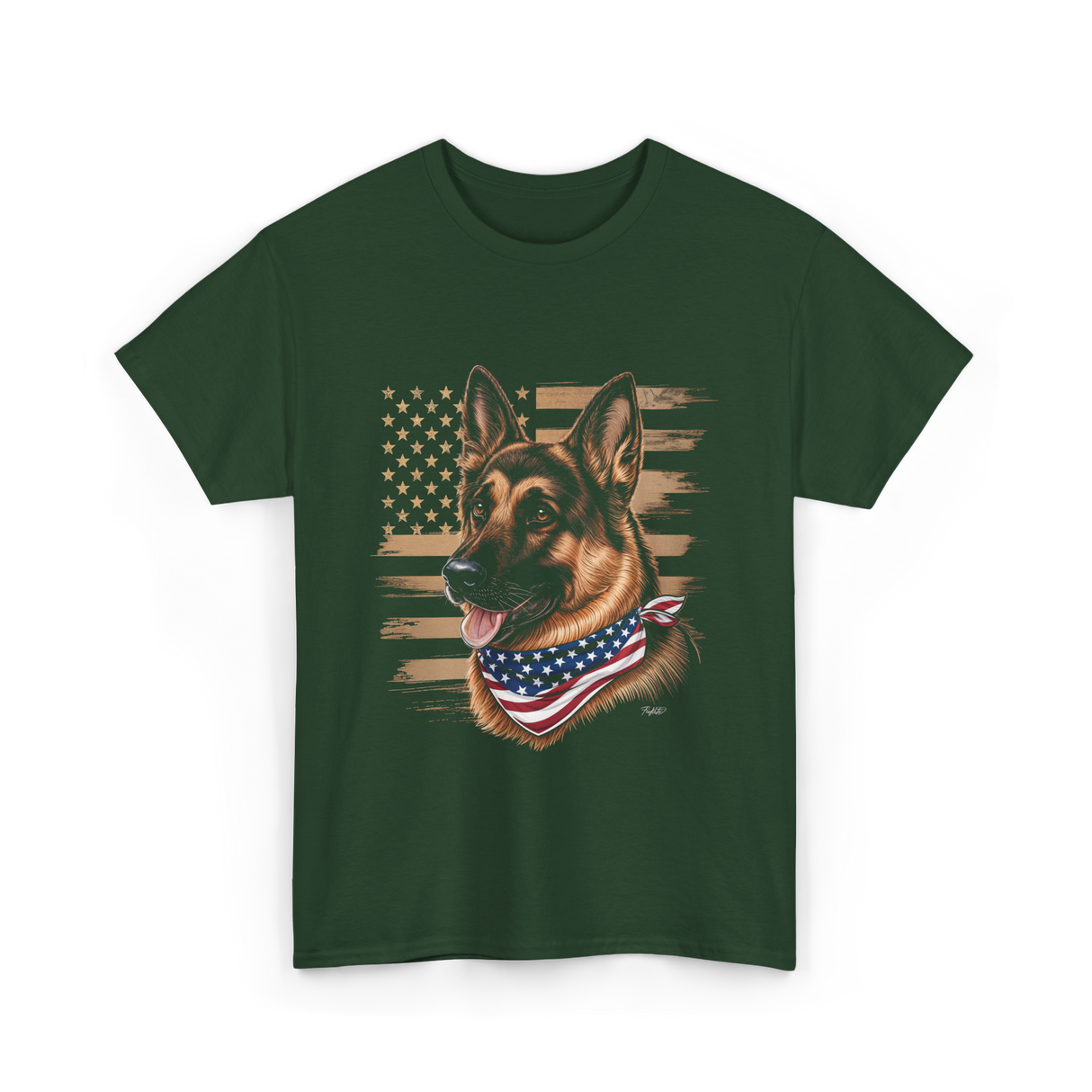 German Shepherd USA Flag Shepherd T-Shirt - Forest Green