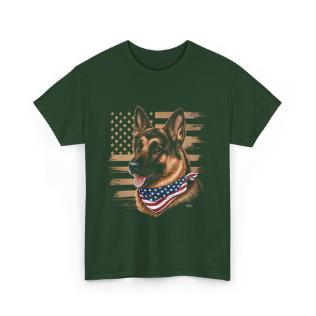 German Shepherd USA Flag Shepherd T-Shirt - Forest Green