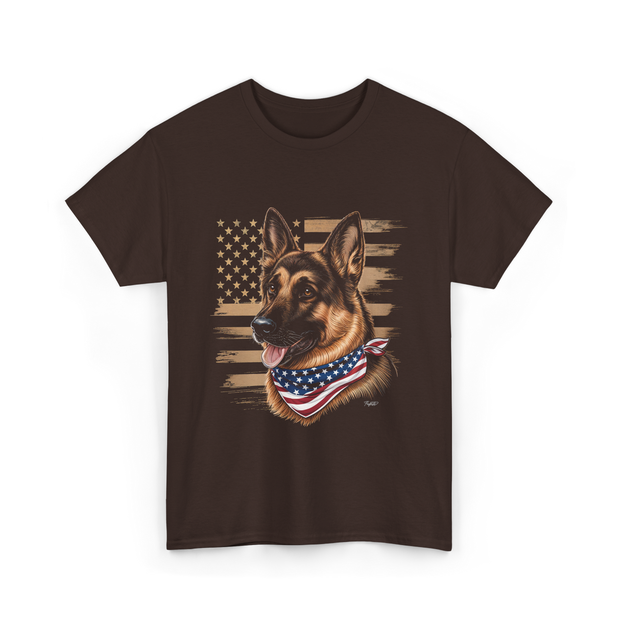 German Shepherd USA Flag Shepherd T-Shirt - Dark Chocolate